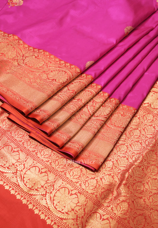 Rani Pink Designer Pure Banarasi Katan Silk Saree