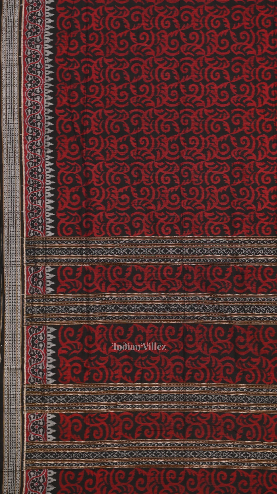 Black Maroon Floral Theme Sambalpuri Ikat Cotton Saree