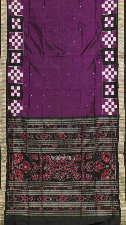 Violet Black Pasapali Border Bomkai Sambalpuri Silk saree