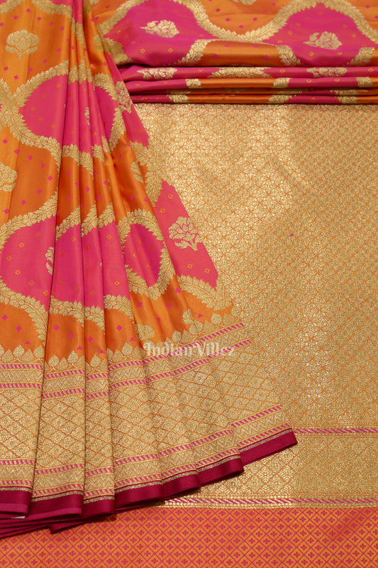 Yellow Rani Pink Rangkat Mashru Satin Silk Banarasi Saree