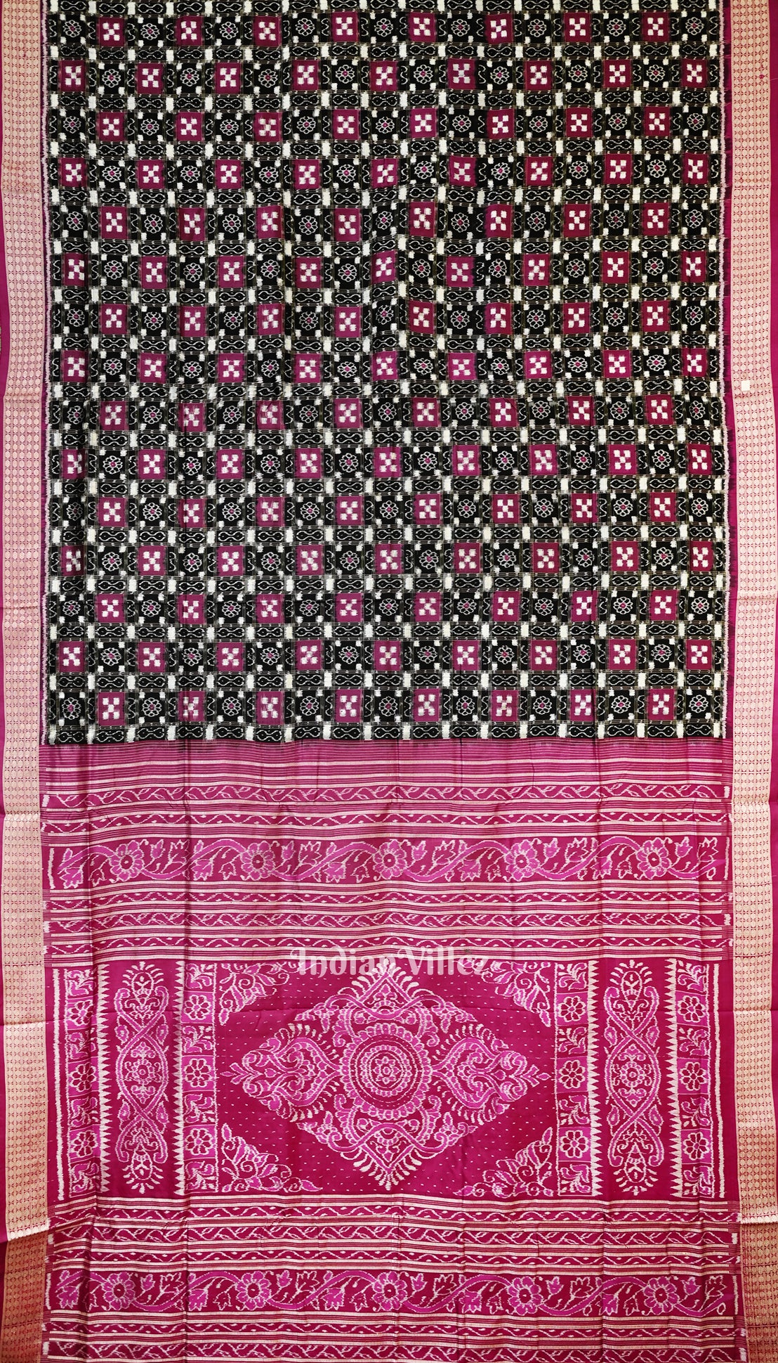 Black Maroon Pasapali Theme Sambalpuri Silk Saree