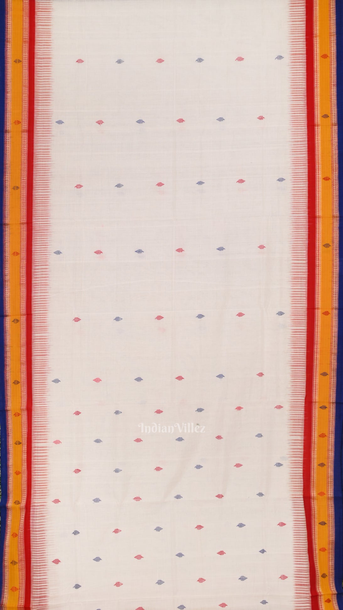 White Ikat Khandua Kathiphera Cotton Saree 