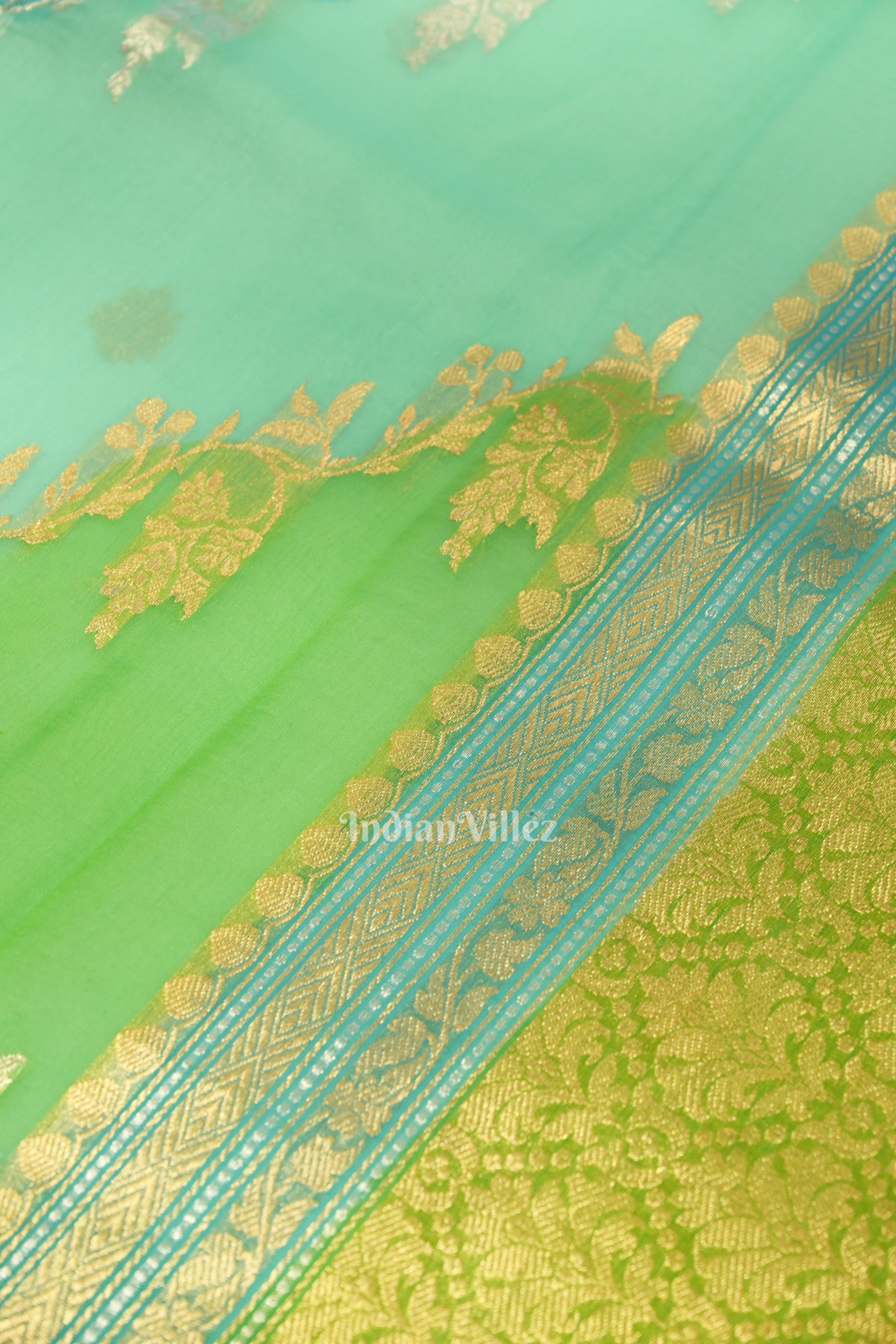 Surf Blue with Green Kora Banarasi Silk Saree