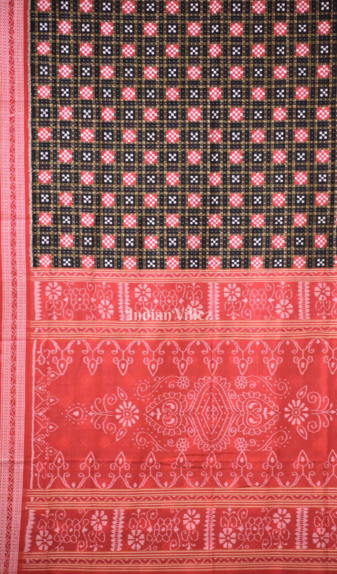 Black Red Pasapali Sambalpuri Cotton Saree 