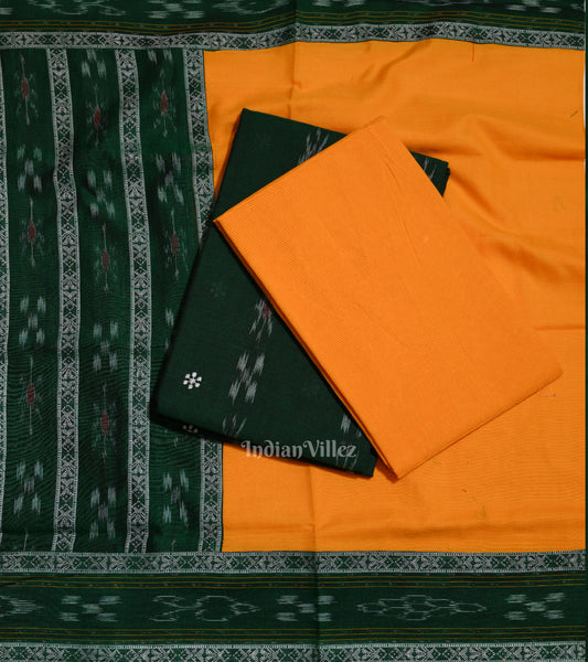 Green Yellow Sambalpuri Cotton Dress Set with Dupatta 