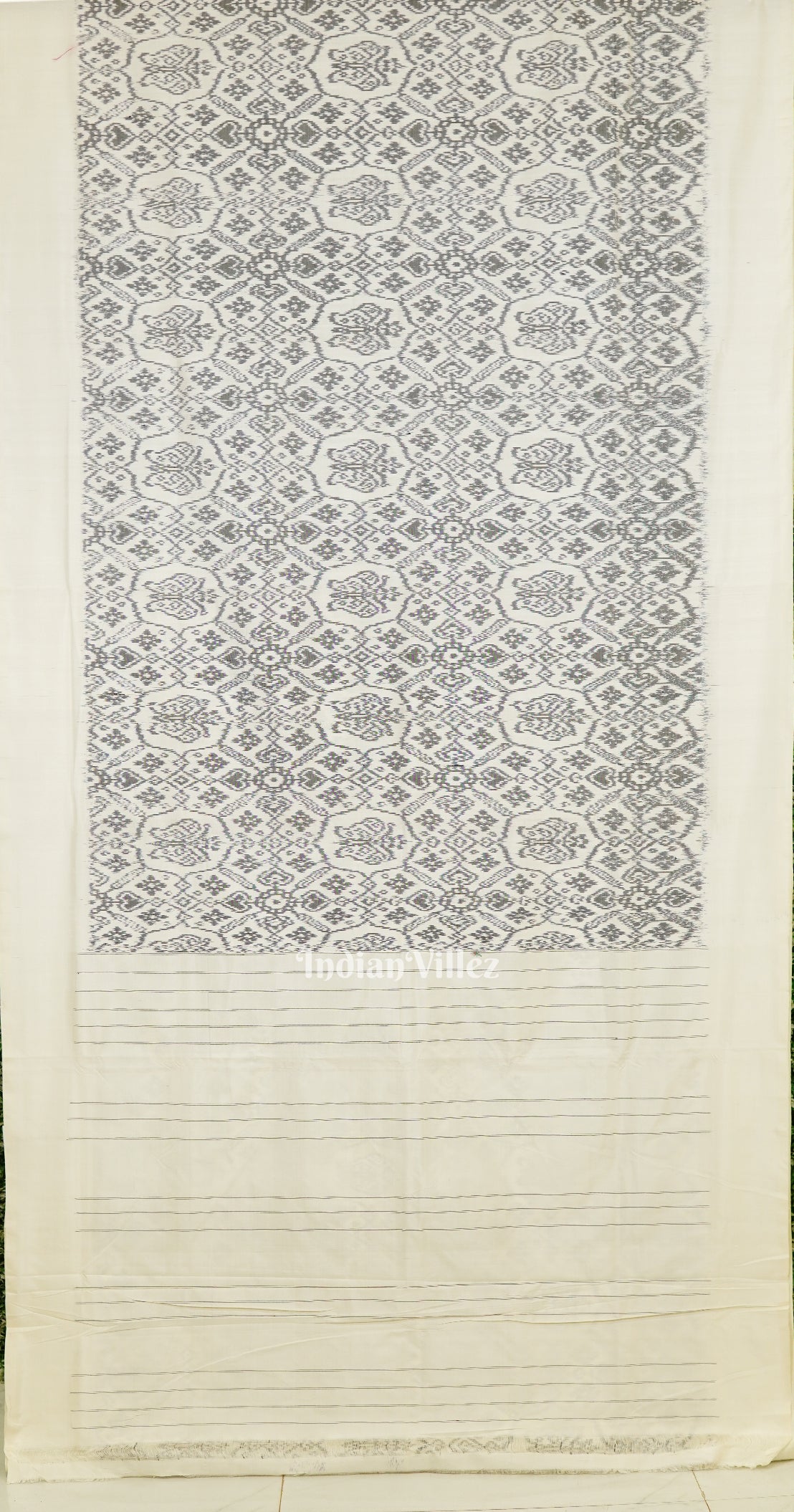 White Black Printed Pochampally Ikat Silk Saree