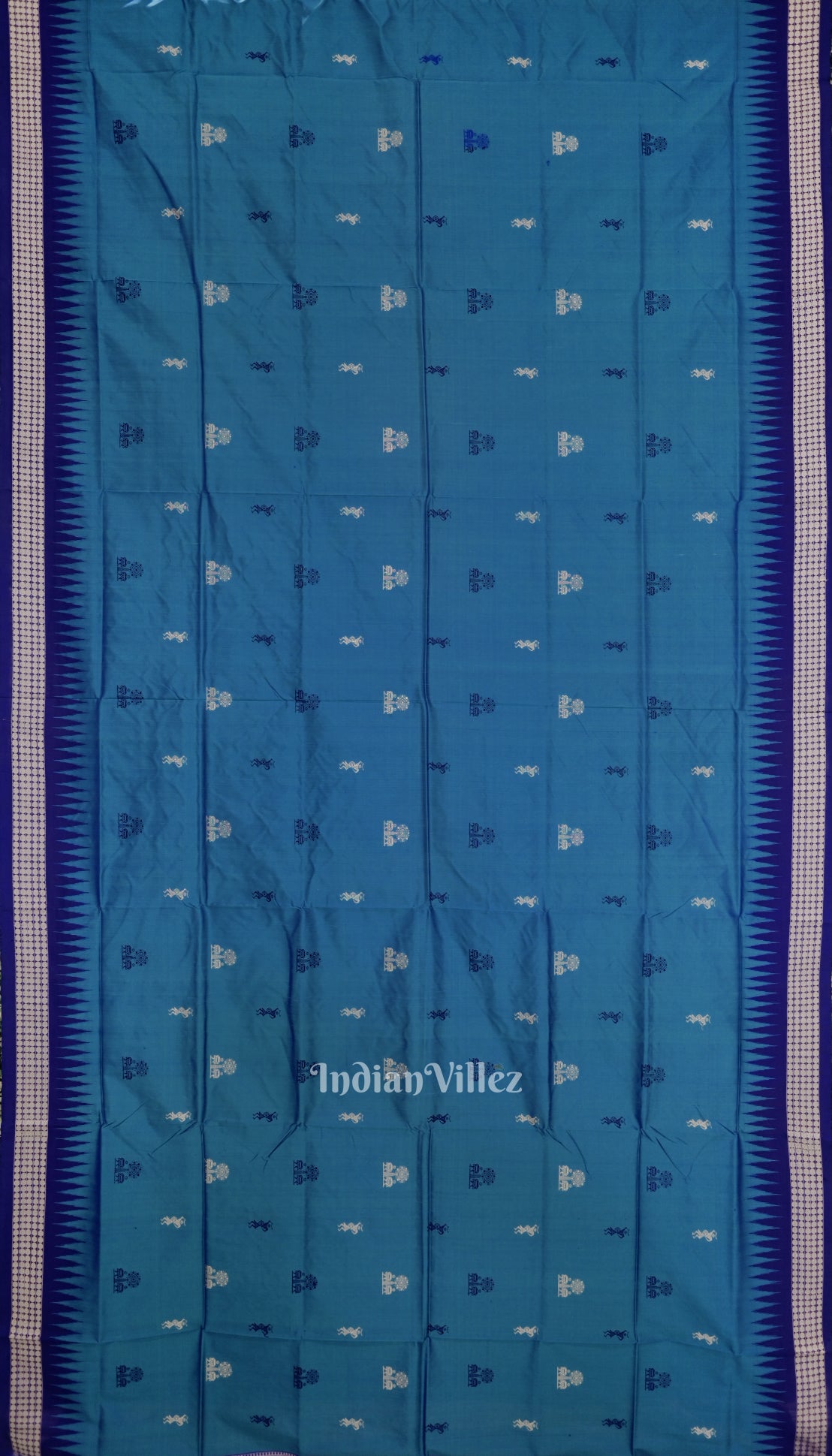 Sky Blue Tribnal Design Odisha Ikat Bomkai Silk Saree