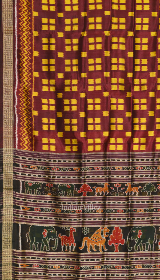 Coffee Pasapalli Border with Tribal Theme Ikat Khandua Silk Saree