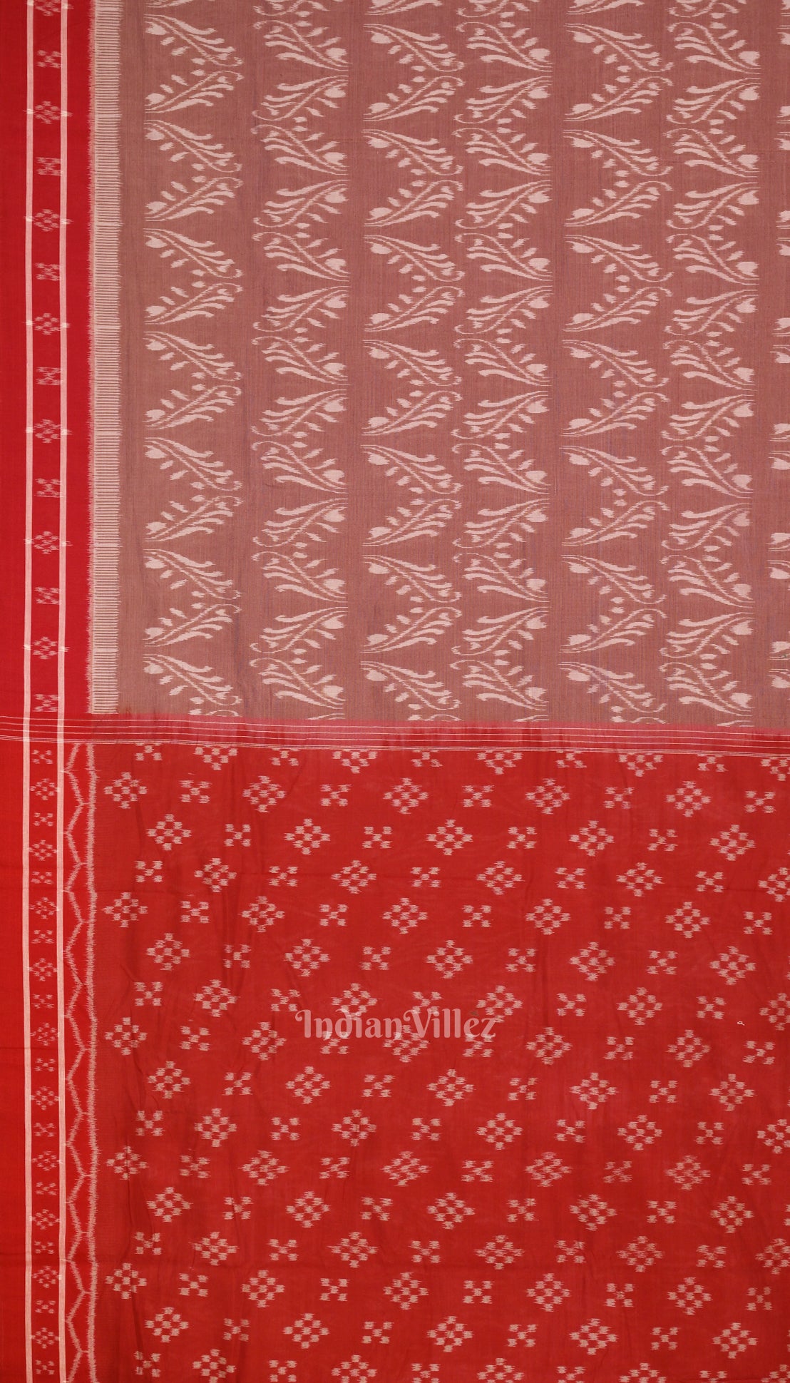 Chocolate  With Red Floral Theme Odisha Ikat Sambalpuri Pure Cotton Saree