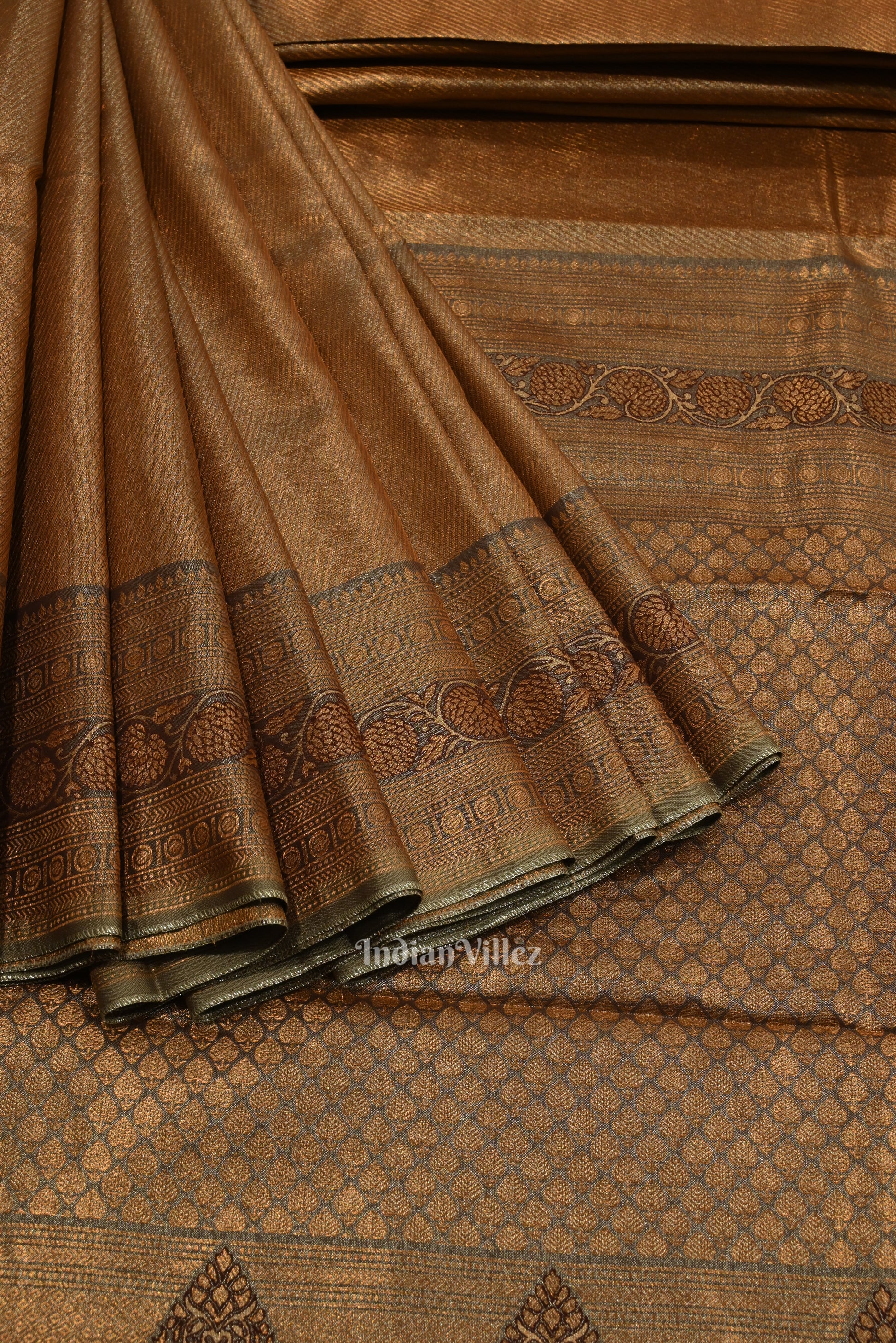 Copper Pure Kanjivaram Tissue Silk Saree