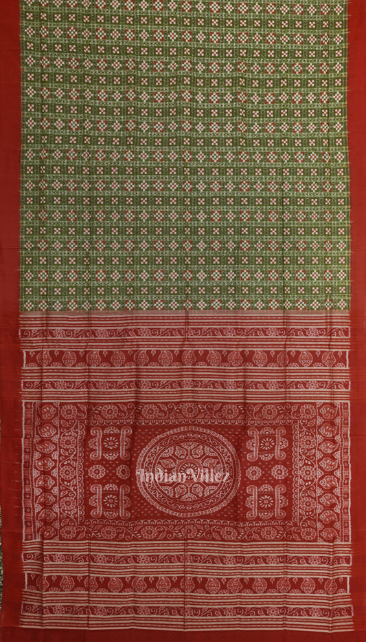 Green Red Pasapali Theme Sambalpuri Silk Saree