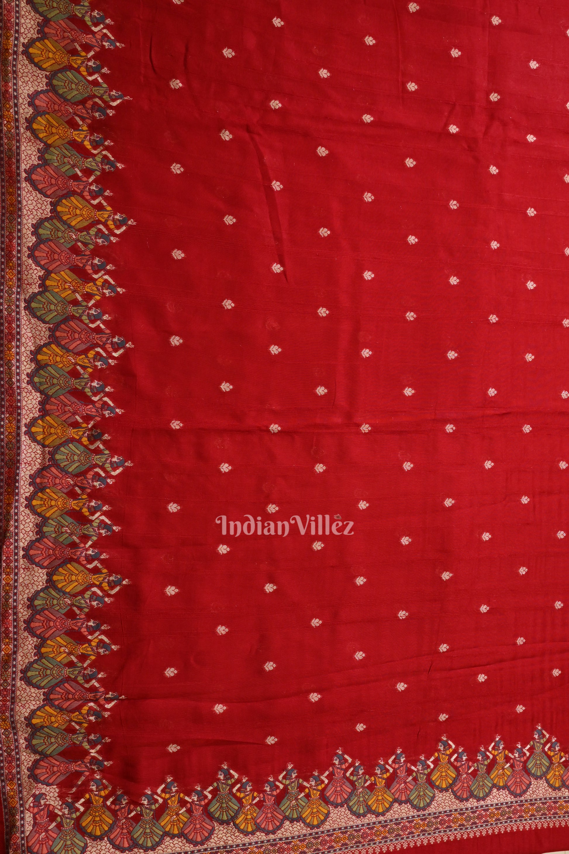 Deep Red Nartaki Theme Tussar Banarasi Handloom Silk Saree