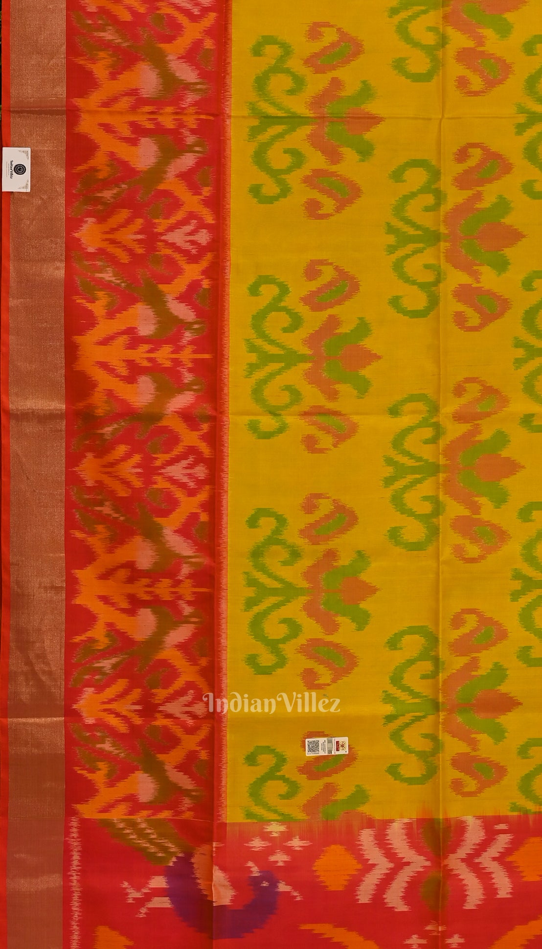 Yellow Red Silk Handloom Pochampally Ikat Saree 