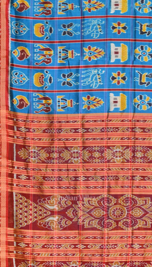 Surf Blue with Red Odisha Ikat Nabakothi Khandua Silk Saree