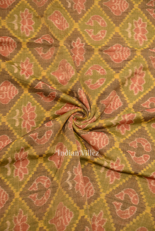 Green Laxmi Pada & Shankha Theme Sambalpuri Cotton Fabrics