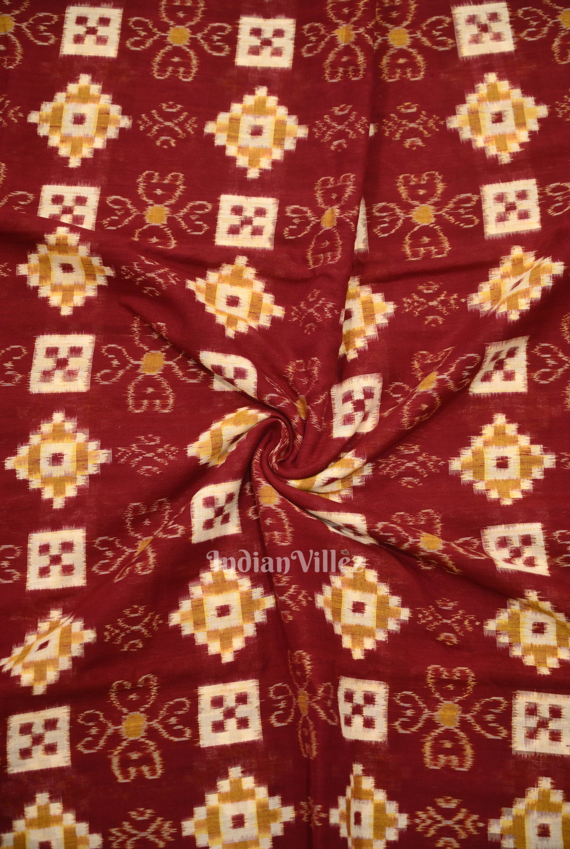 Maroon Pasapalli Motif Odisha Ikat Sambalpuri Cotton Fabric