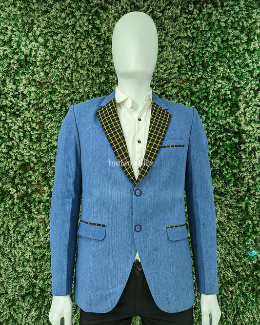 Sky Denim Odisha Ikat Men's Designer Blazer