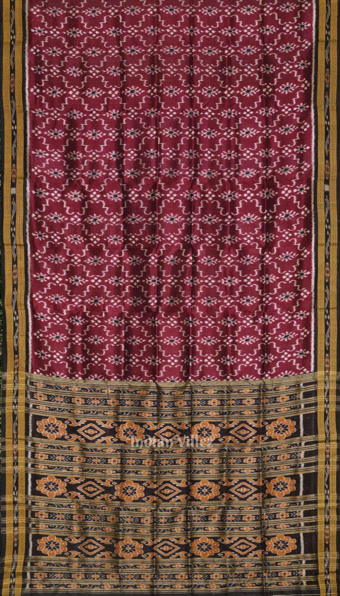 Maroon Black Khandua Ikat Silk Saree 