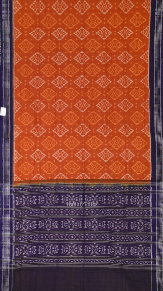 Orange Navy Blue Odisha Sambalpuri Pure Cotton Saree 