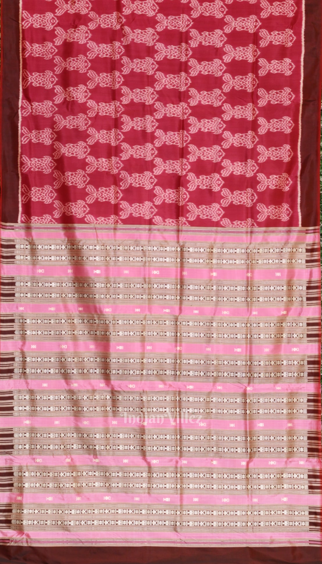 Wine Contemporary Odisha Handloom Silk Saree 