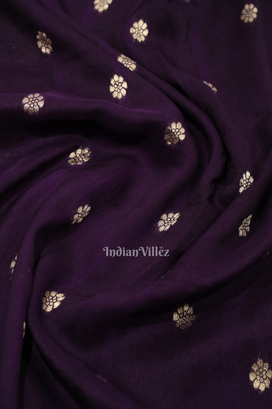 Violet Shikargah Theme Tussar Banarasi Handloom Silk Saree