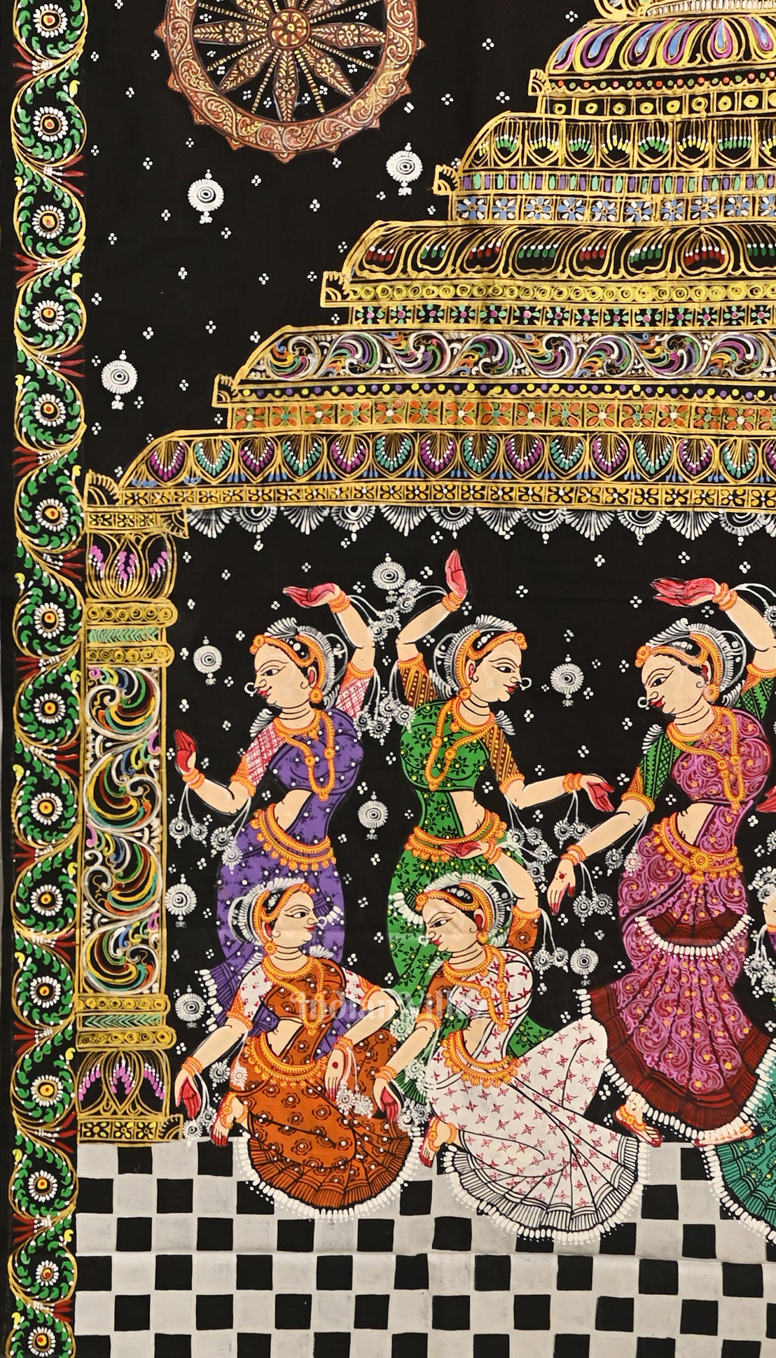 Black Nartaki Konark Temple Hand-Painted Pattachitra Saree