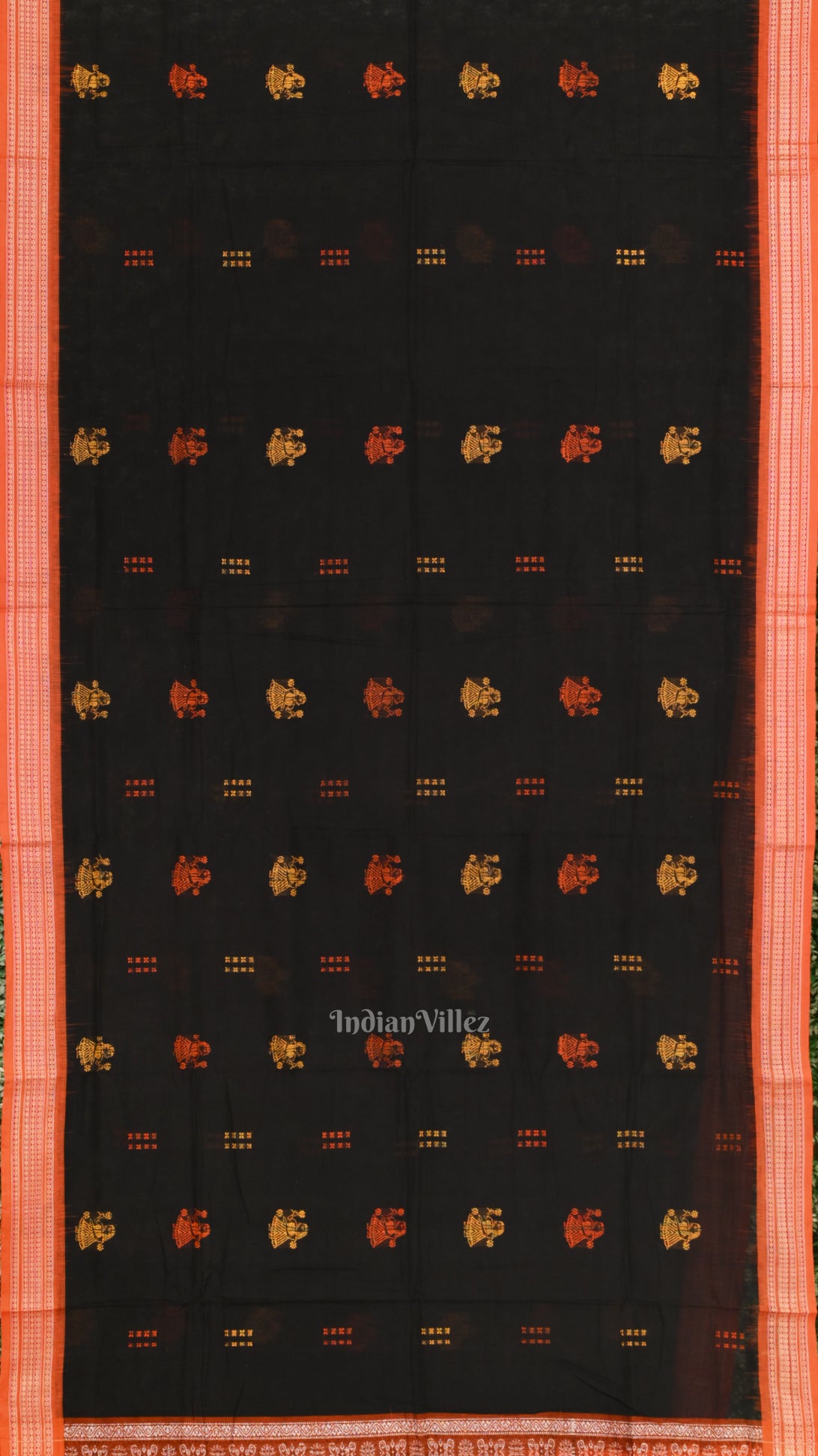 Black  Orange Odisha Handloom Doll Theme Bomkai Cotton Saree