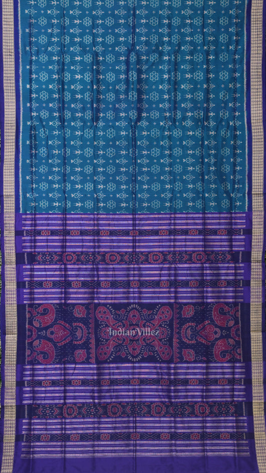 Deep Blue Tribal Theme Sambalpuri Silk Saree