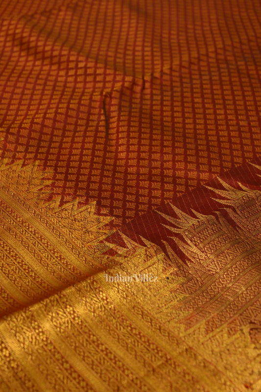 Golden Maroon Pure Kanjivaram Silk Saree