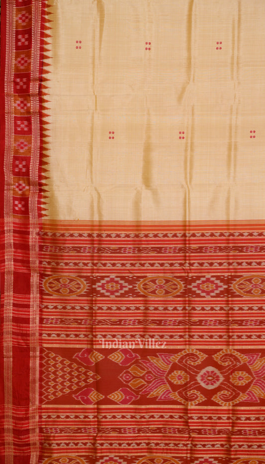 Cream Red Odisha Handloom Buti Theme Khandua Silk Saree