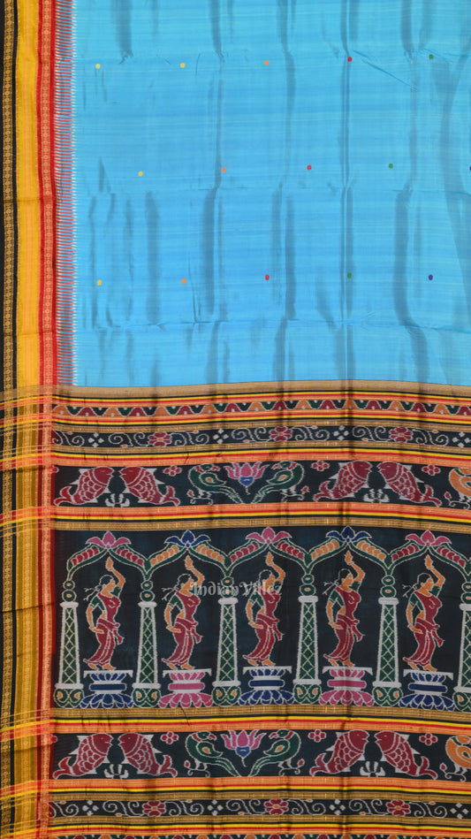 Surf Blue Kathiphera   Khandua Silk Saree with Odishi Dancer Pallu