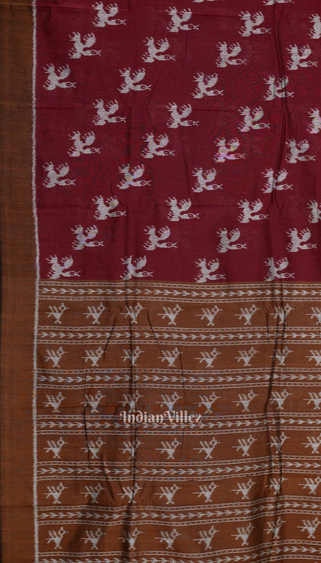 Maroon Bird Motif Odisha Ikat Pure Sambalpuri Cotton Saree