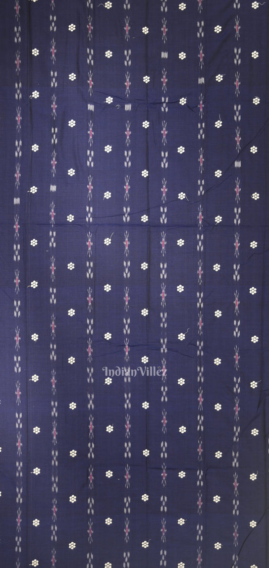 Navy Blue White Flower Buti Odisha Ikat  Sambalpuri Dress Material & Dupatta 