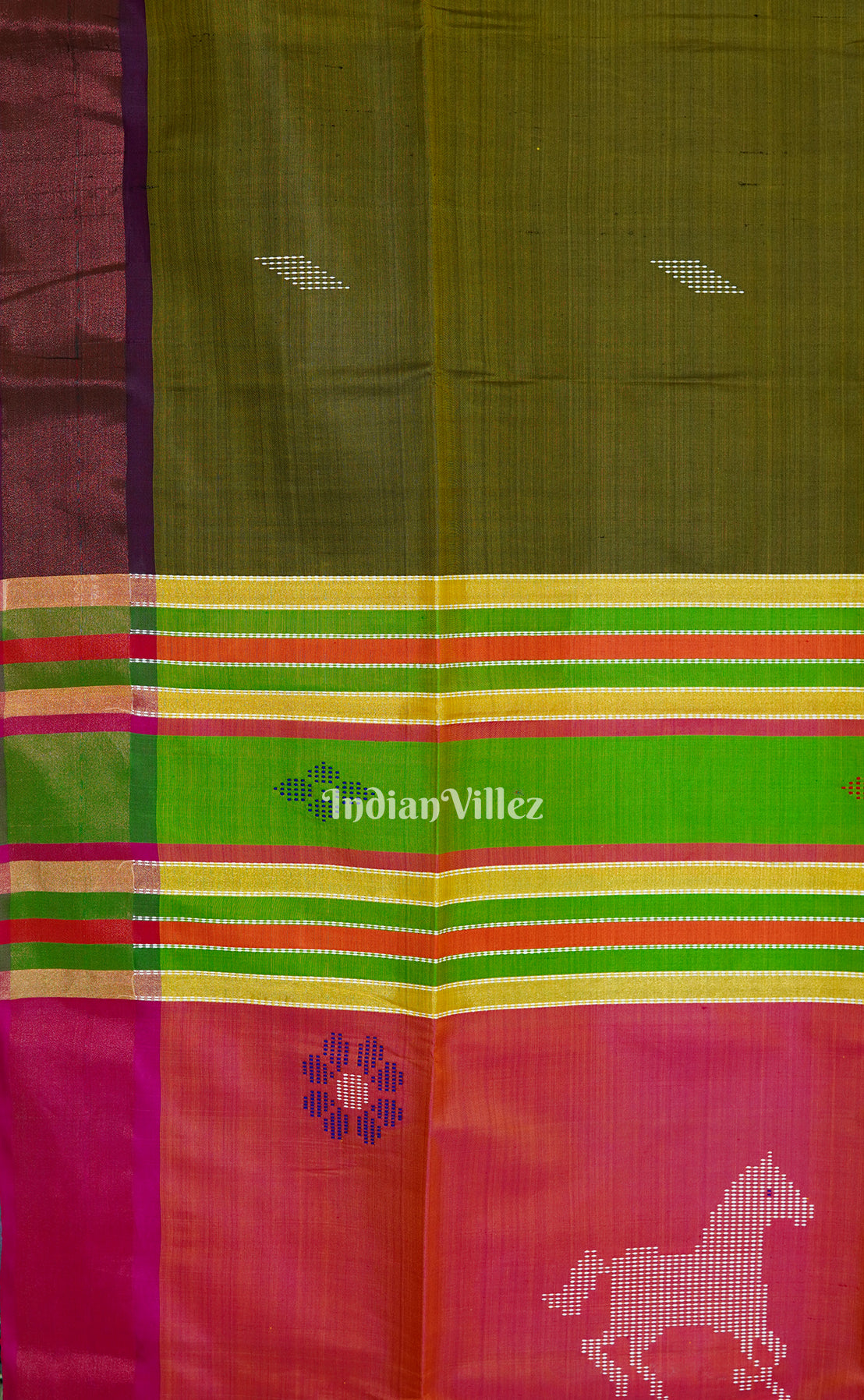 Olive Green Peach Handwoven South Soft Silk Saree