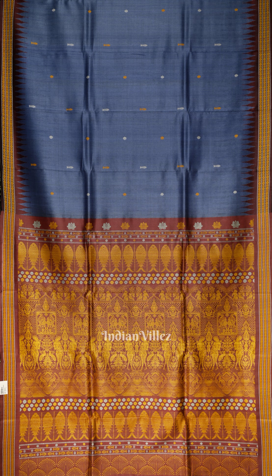 Light Purple Blue Fish Motif Gopalpur Tussar Silk Saree