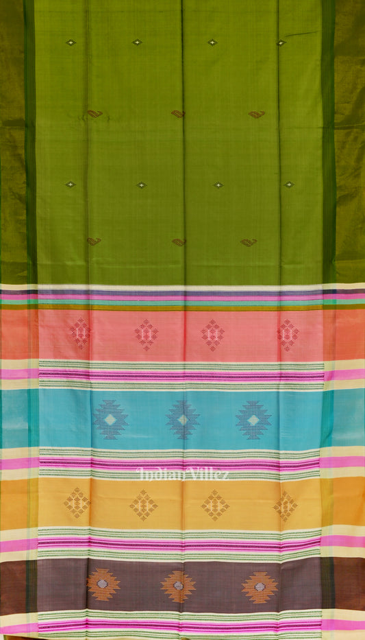 Parrot Green Pure Bishnupuri  Silk Saree