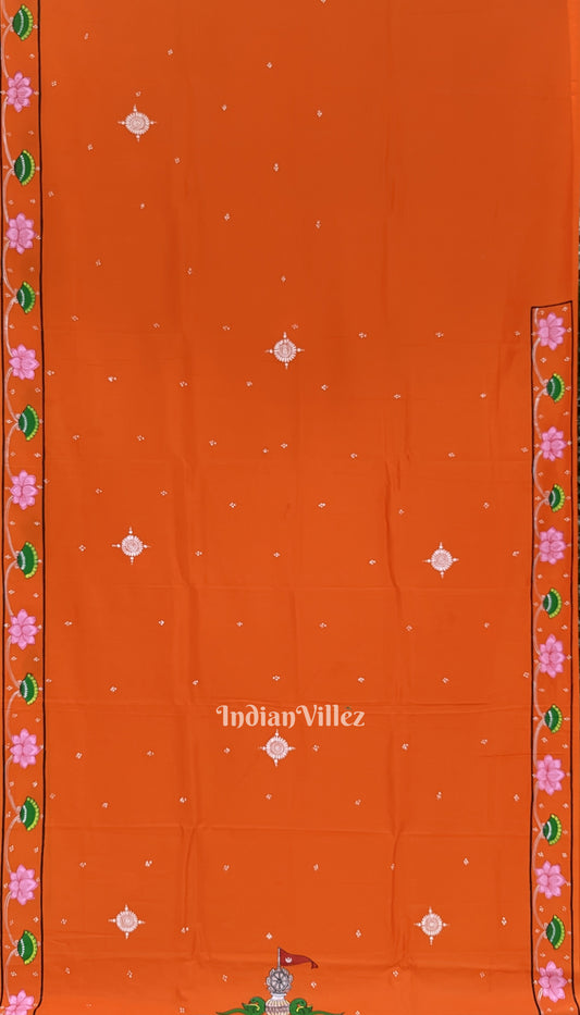 Orange Ramayana Theme Pattachitra Khadi Silk Saree