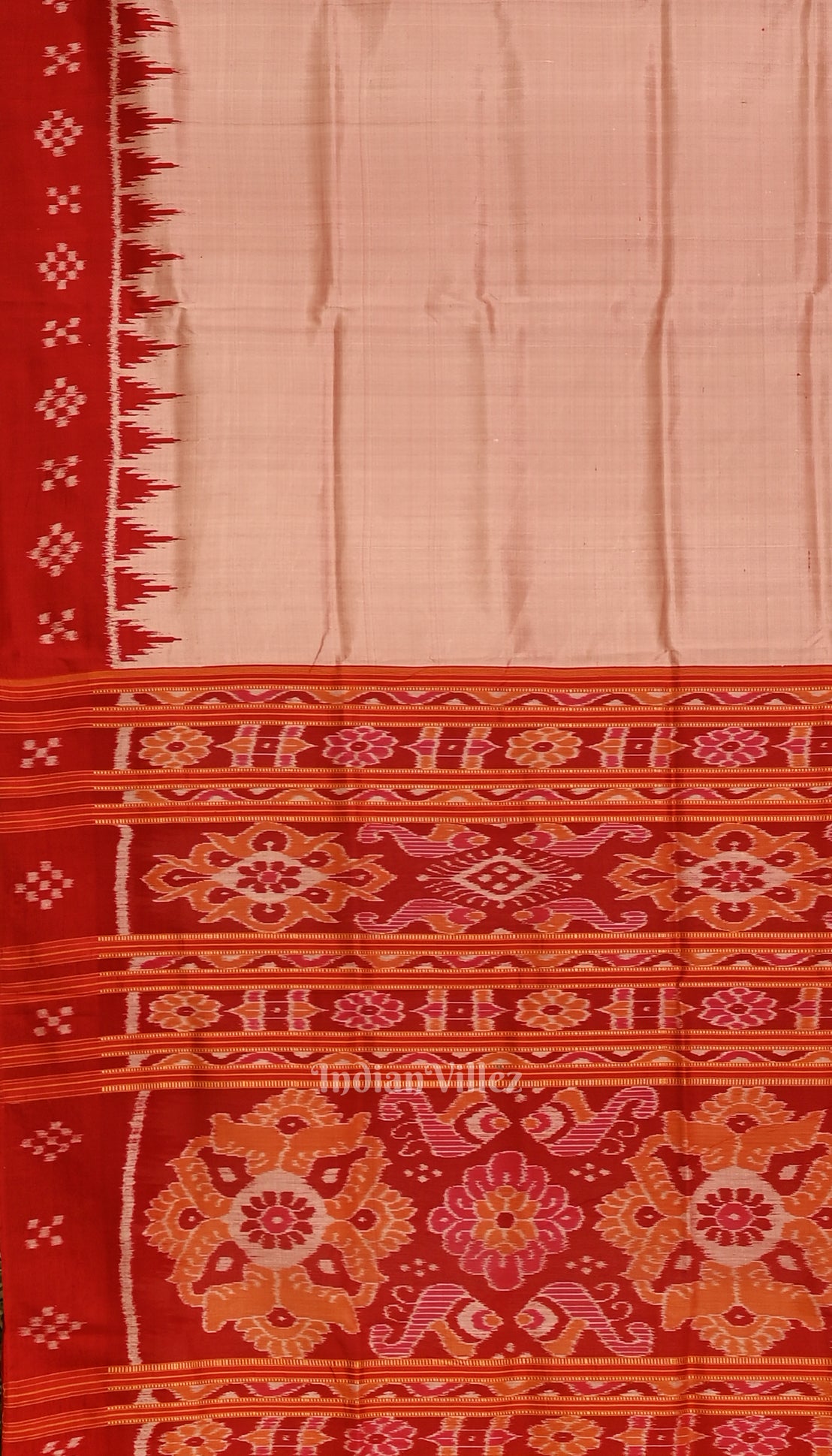 Peach Red Odisha Handloom Jhoti Theme Contemporary Silk Saree 