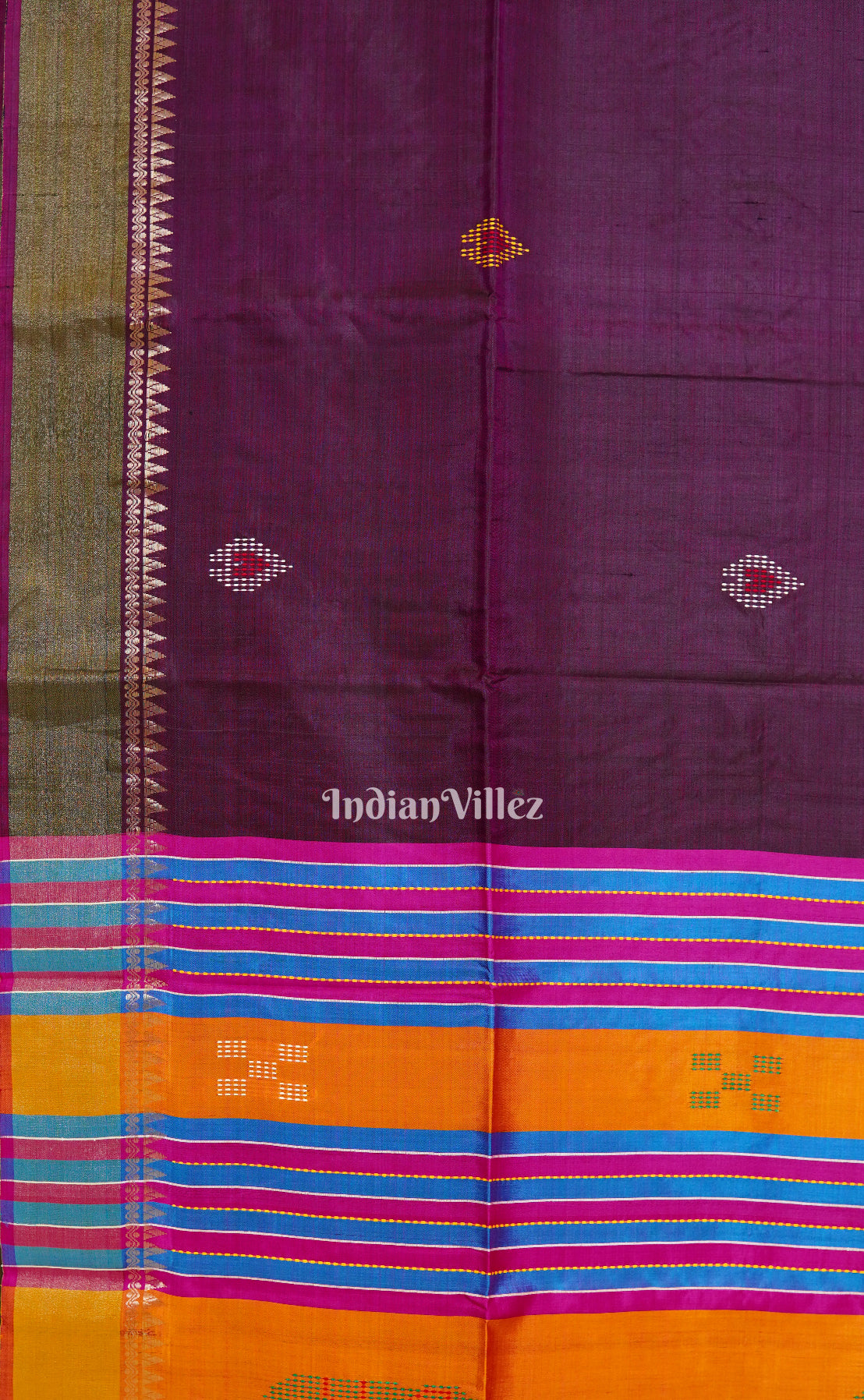 Burgundi With Light Orange Handwoven South Soft Silk Saree