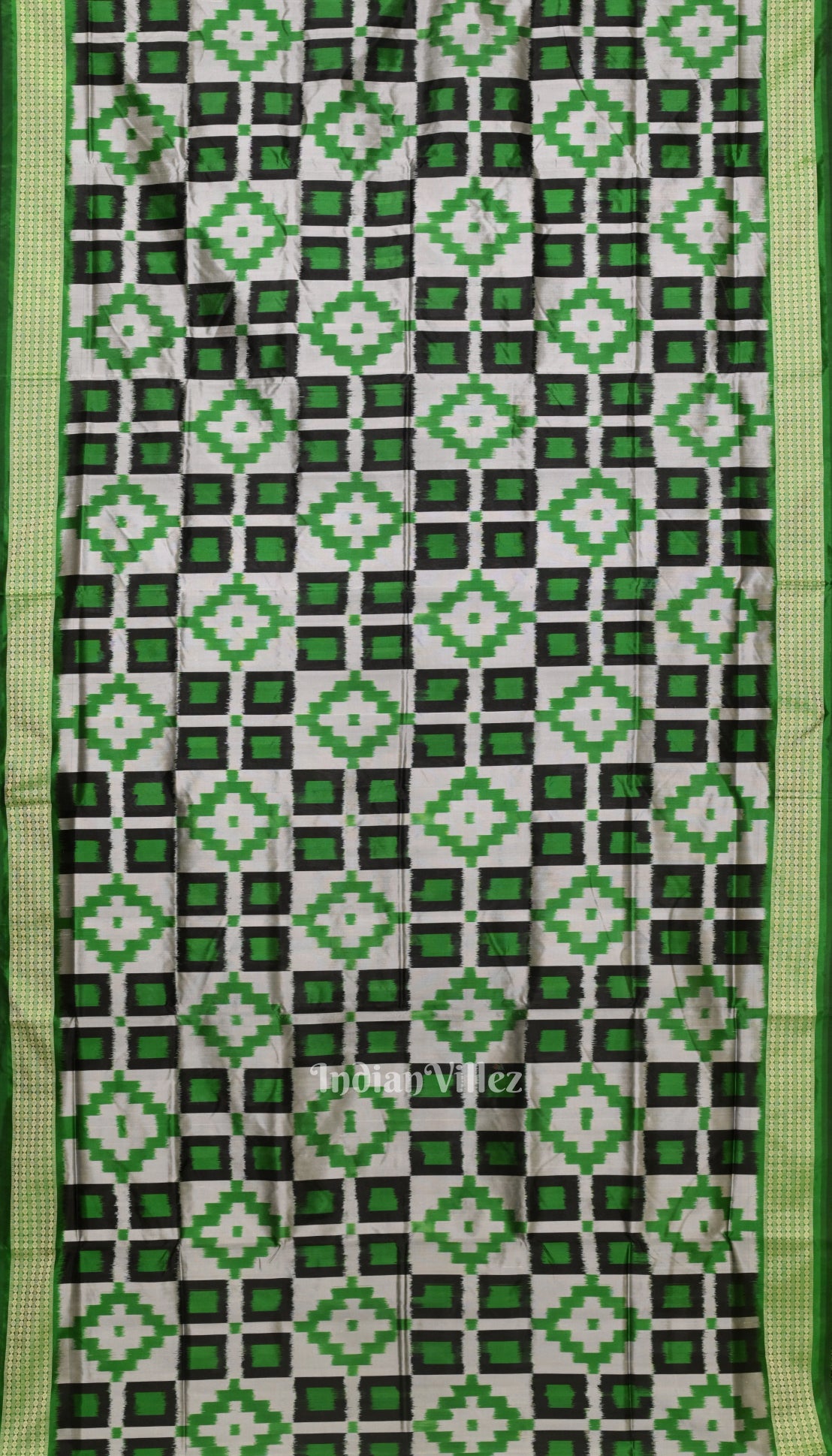 Black Green & Grey Pasapali Sambalpuri Silk Saree