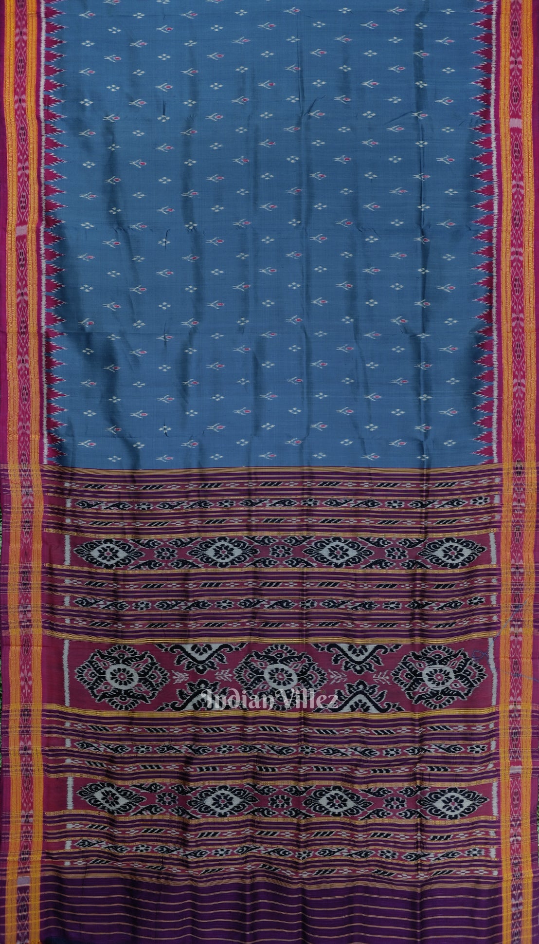 Steel Blue Mayur Chandrika Odisha Ikat Khandua Silk Saree