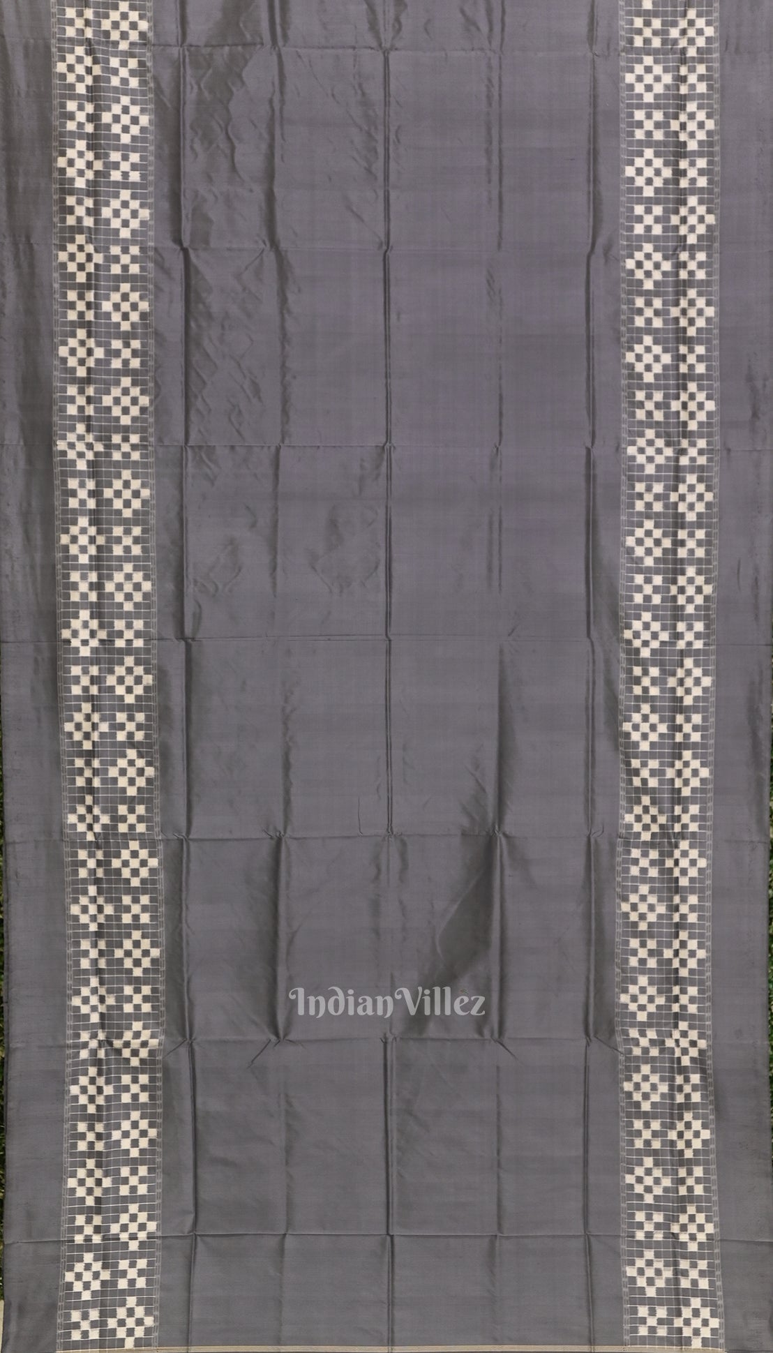 Cement Gray Pasapali Contemporary Sambalpuri Ikat Silk Saree