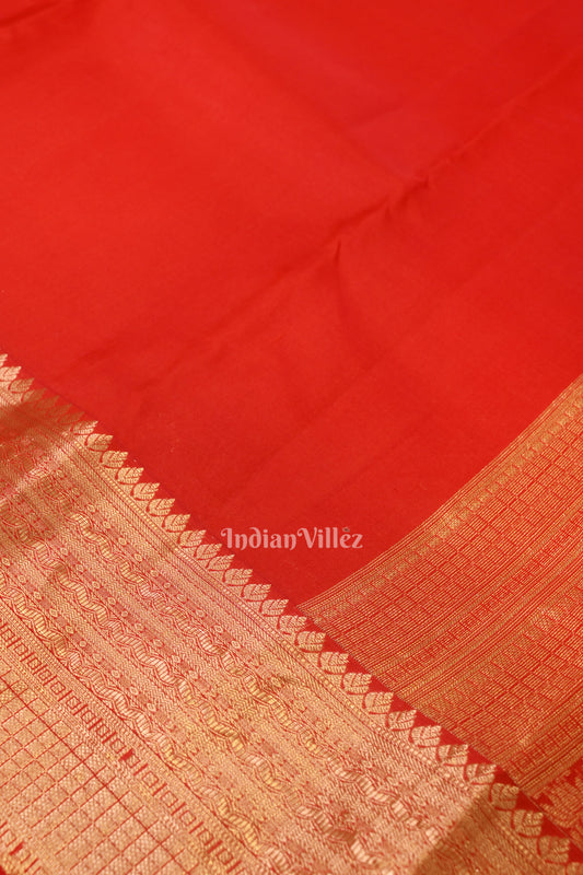 Classic Red pure Kanjivaram Silk Saree with  Zari Brocade 