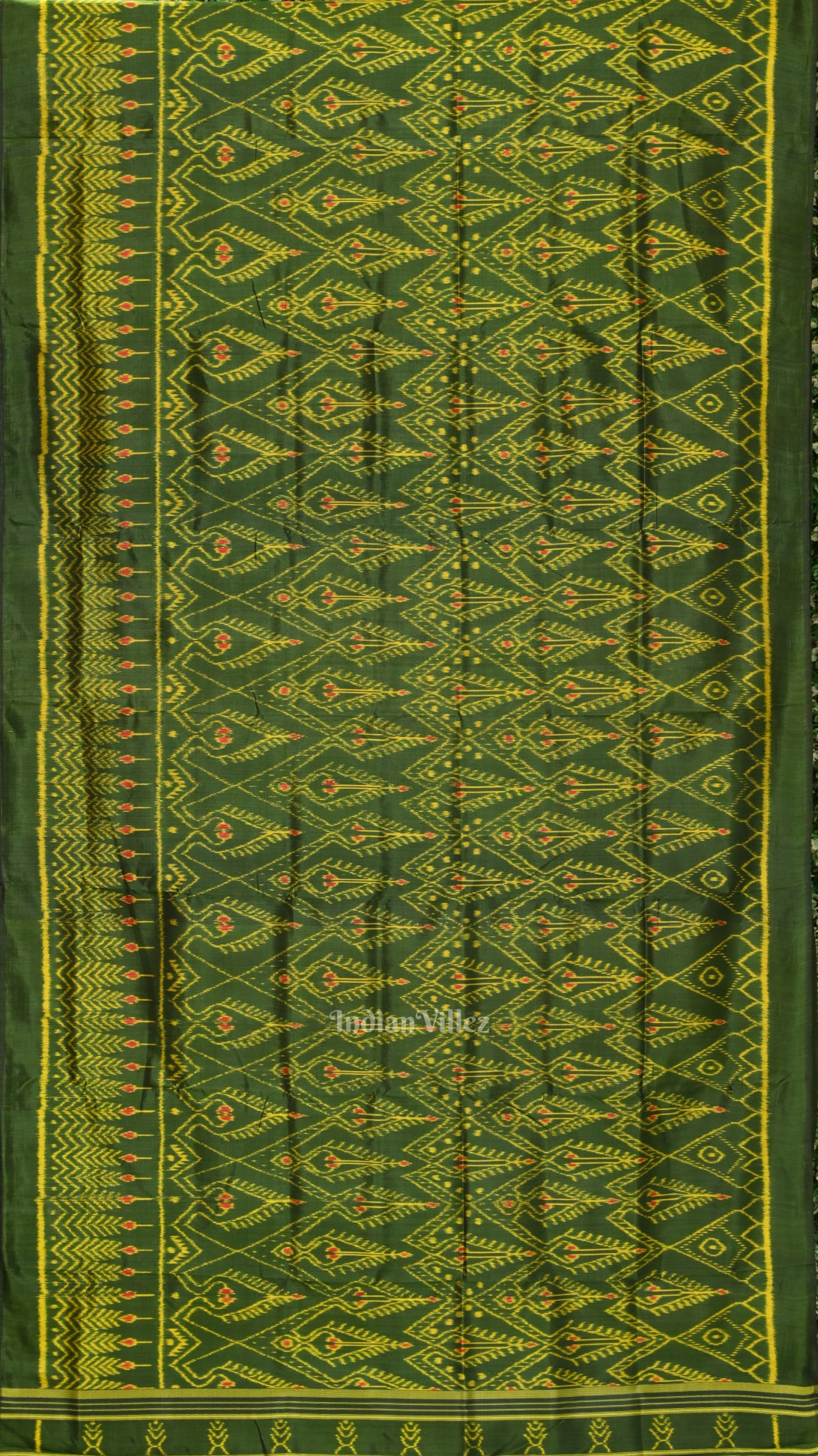 Green Combodian Ikat Contemporary Silk Saree 