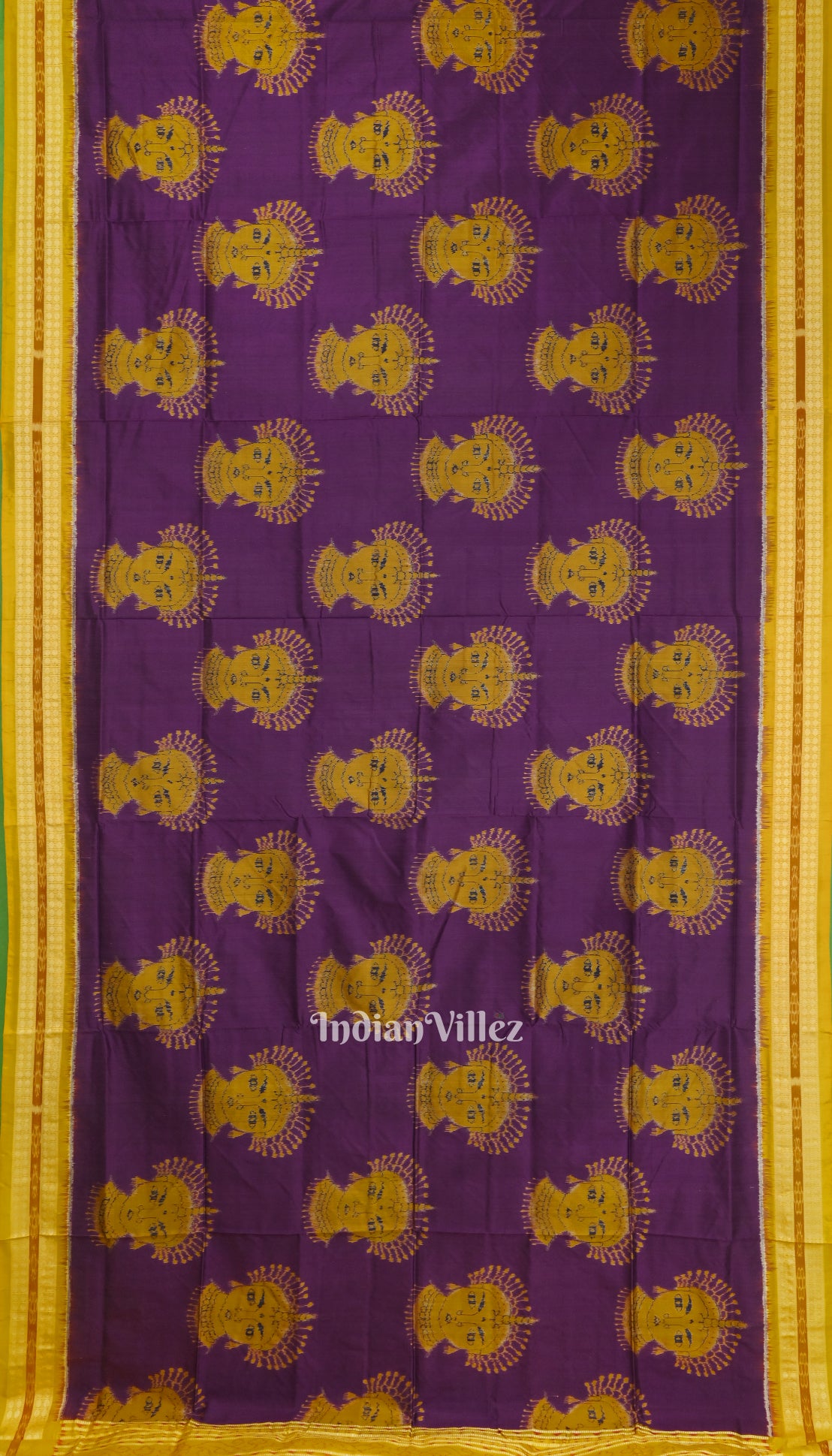 Purple Yellow Nartaki Face Head Sambalpuri Ikat Silk Saree