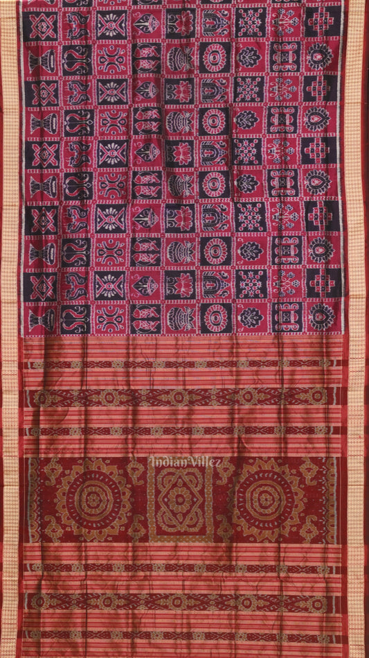 Navy Blue Rani Pink Nabakothi Odisha Ikat Sambalpuri Silk Saree 