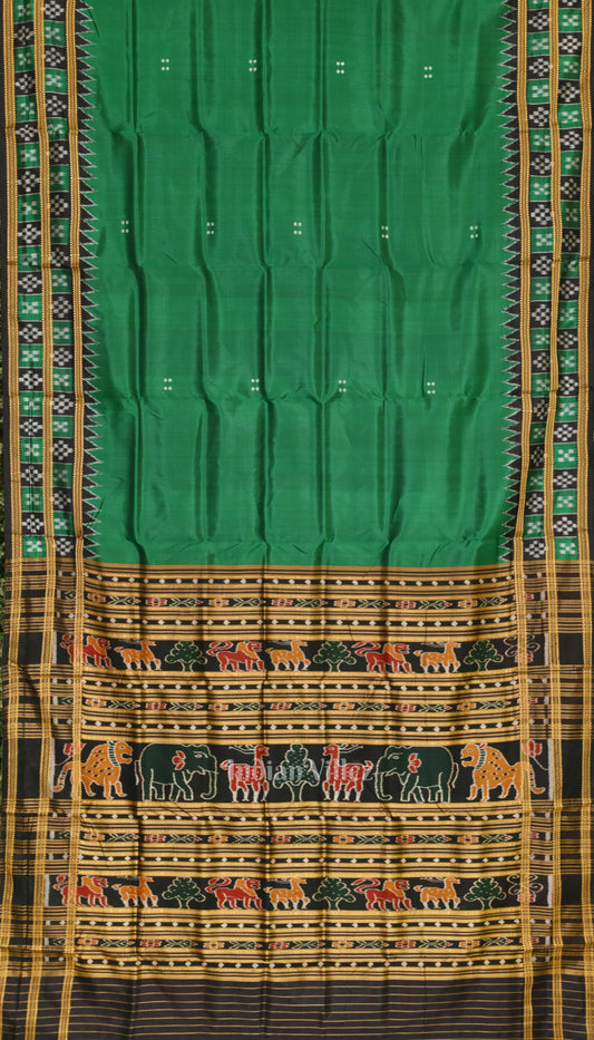 Green Body Double Pasapali  Border Odisha Ikat Khandua Silk Saree 