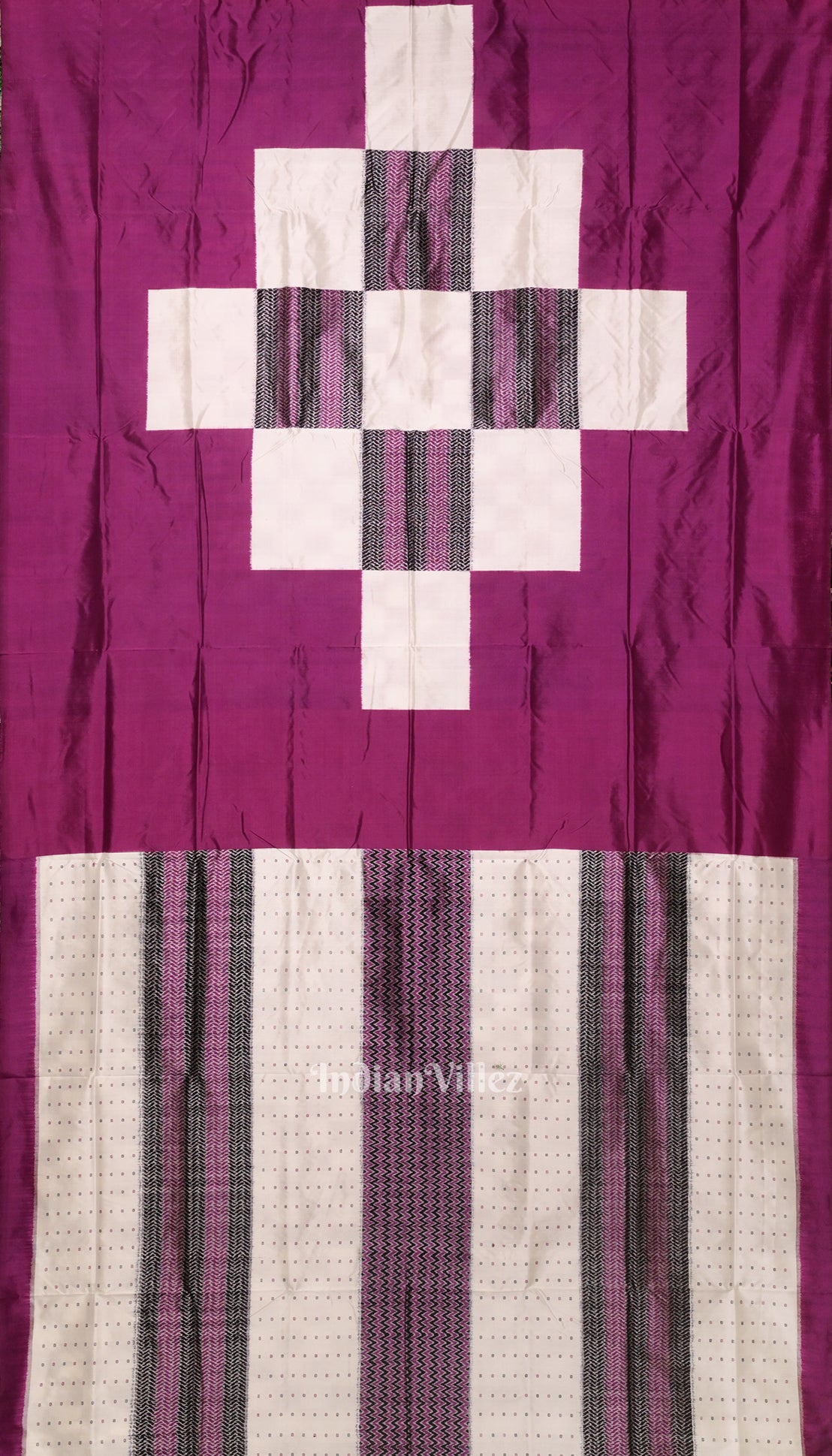 Black White & Purple Odisha Ikat Pasapali Sambalpuri Silk Saree