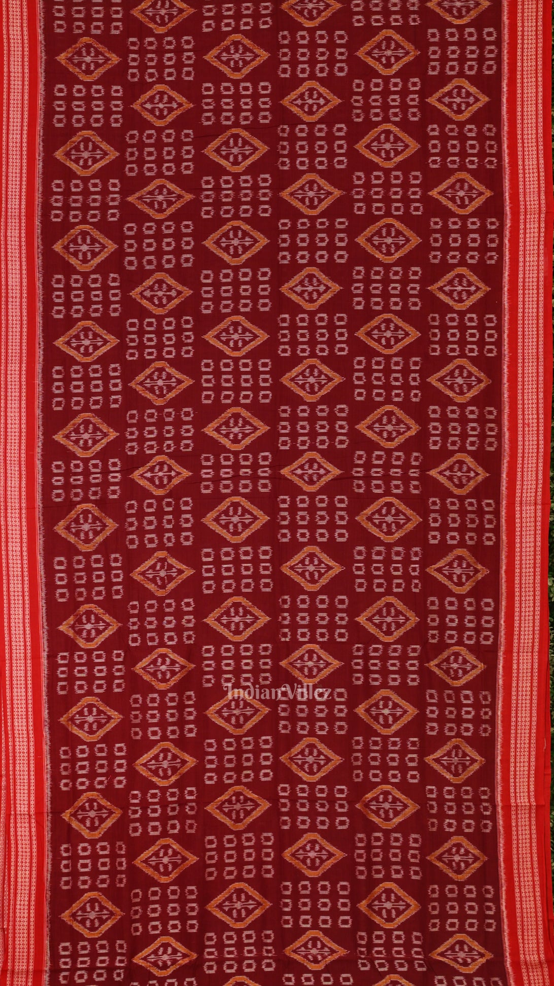 Maroon Pure Sambalpuri Ikat Cotton Saree 