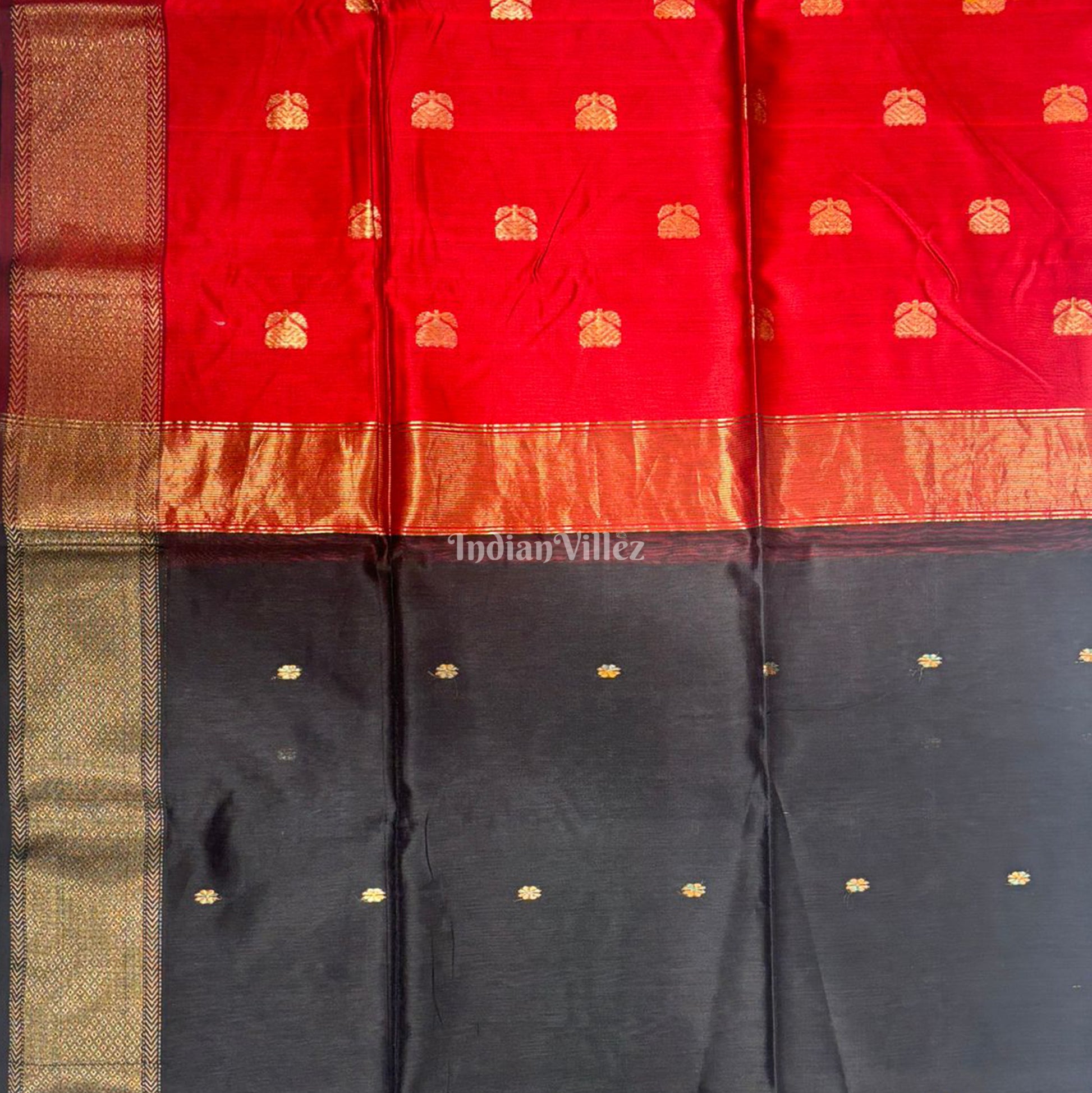 Black Flower Butta Design Maheshwari Handloom Cotton*Silk Saree